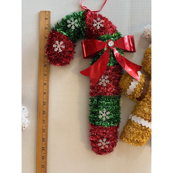 Lot of 8 Sparkly Tinsel Christmas Holiday Hanging Decor Gingerbread Man Penguin - Picture 9 of 10